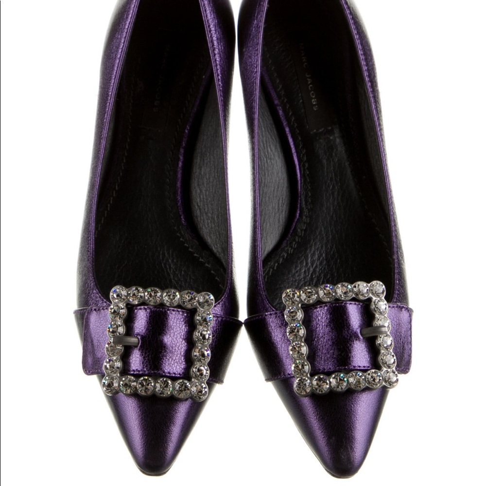Marc Jacobs Purple Leather Crystal Embellishments Flats Sise 8.5